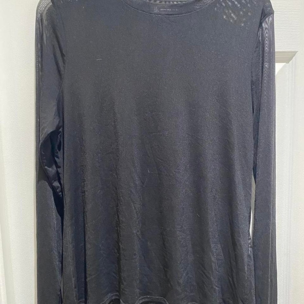 INC International Concepts black mesh long sleeve top Size L